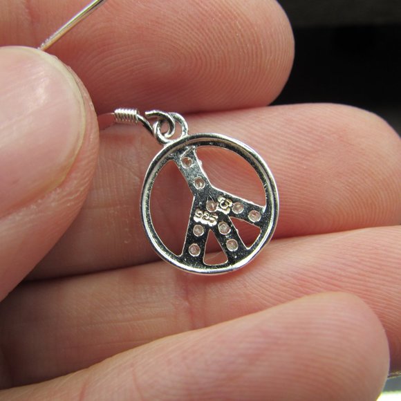 Sterling Silver Cubic Zirconia Peace Sign Earrings - Picture 4 of 6